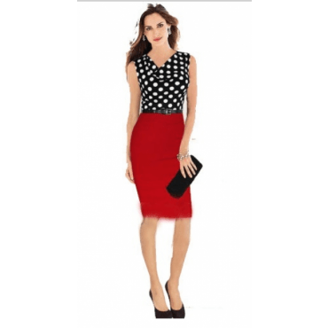 Women's Belted Work To Party Bodycon Dress - Red