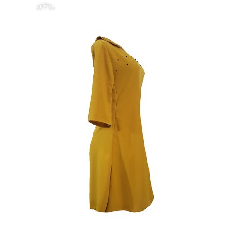 Corporate Shift Dress With Beads-Mustard Yellow