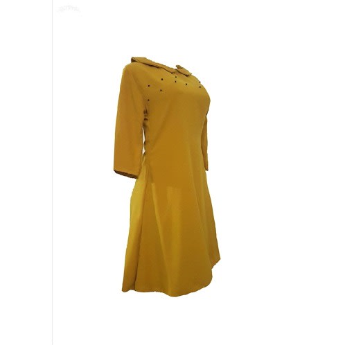 Corporate Shift Dress With Beads-Mustard Yellow