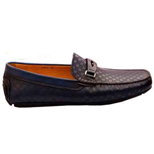 Patterned Calfskin Leather Blue Loafers