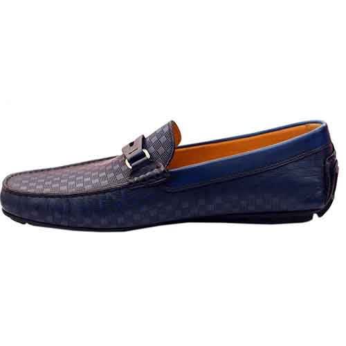 Patterned Calfskin Leather Blue Loafers