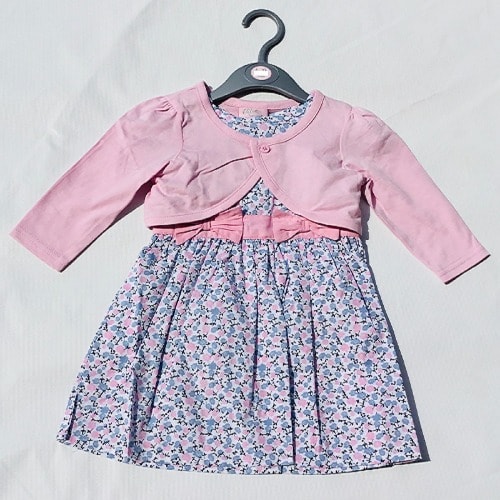 Girls 2 Piece Woven Summer Dress & Bolero Set- Pink