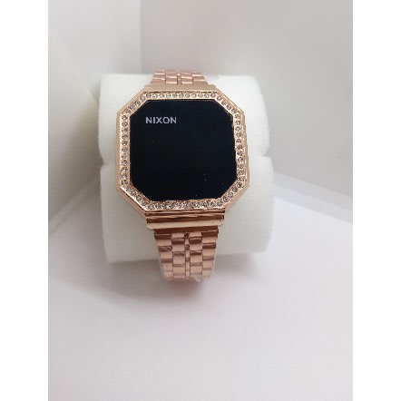 Unisex Touch Screen Rhinestone Bezel Square Faced Chain Watch- Rose Gold