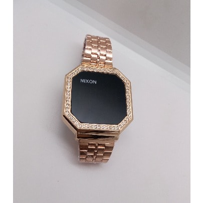 Unisex Touch Screen Rhinestone Bezel Square Faced Chain Watch- Rose Gold