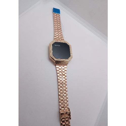 Unisex Touch Screen Rhinestone Bezel Square Faced Chain Watch- Rose Gold