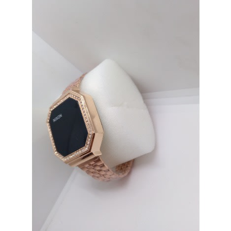 Unisex Touch Screen Rhinestone Bezel Square Faced Chain Watch- Rose Gold