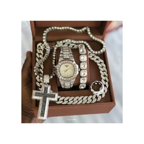 Wristwatch + Iced Necklace, Rings & Bracelet