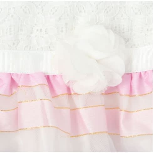 Girls Sleeveless Lace Striped Knit Organza Dress