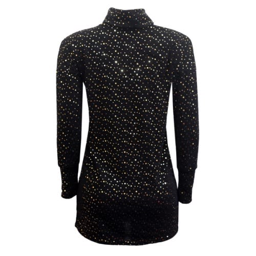 Roll Neck Balloon Sleeve Foil Spot Sweatshirt Dress - Black