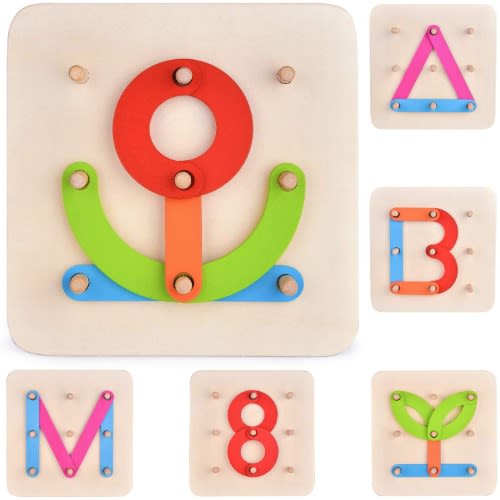 Wooden Letter And Number Construction Activity Set - Peg Board Toy