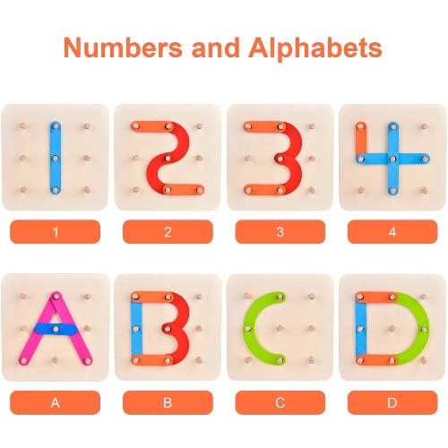 Wooden Letter And Number Construction Activity Set - Peg Board Toy