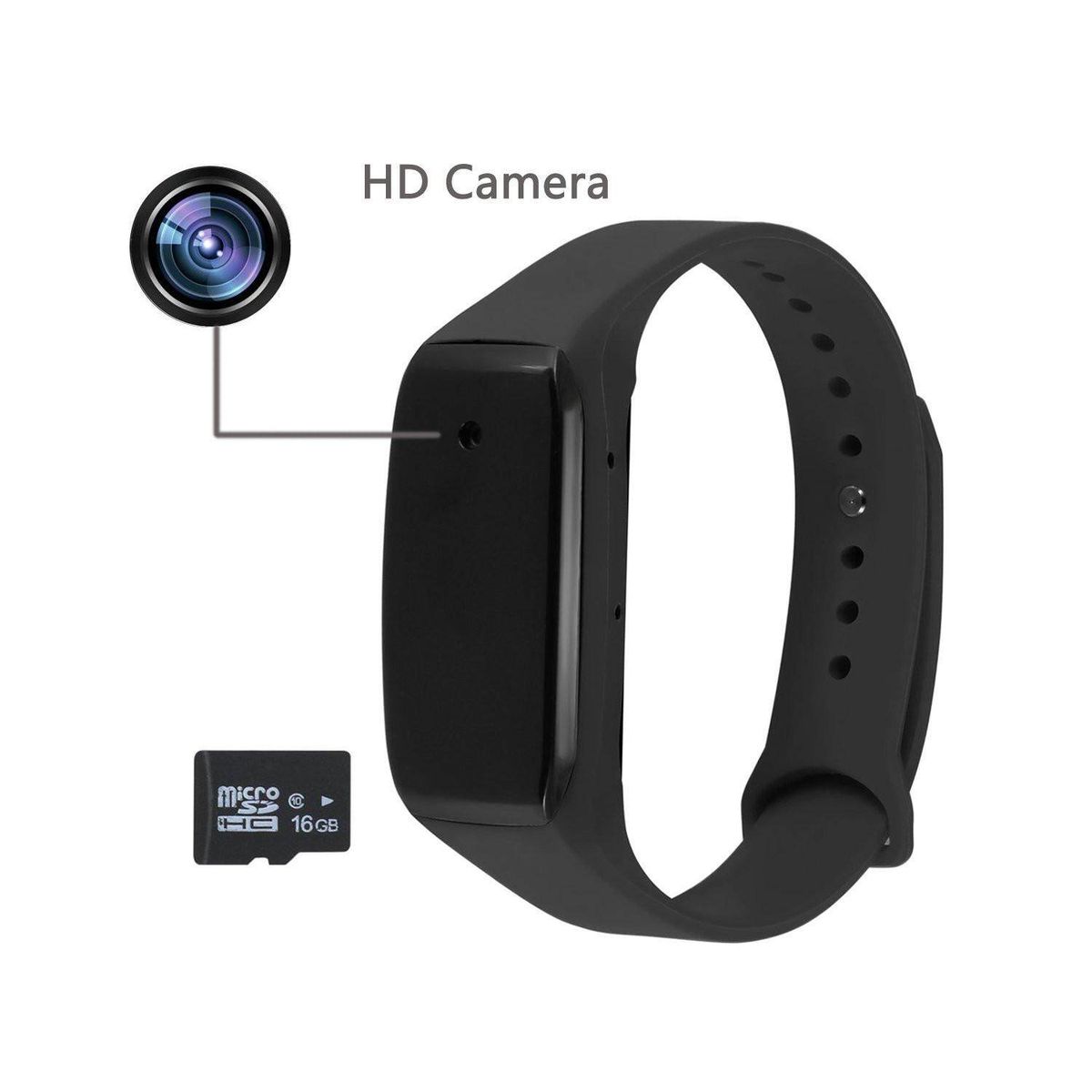 1080P Bracelet Camera,SCODE Wristband Hidden Camera Portable Camera - Bundle SD Card(Not Include),Rechargeable Bracelet DVR Cam With Audio Recording Black Black (black)