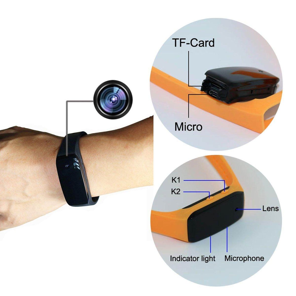 1080P Bracelet Camera,SCODE Wristband Hidden Camera Portable Camera - Bundle SD Card(Not Include),Rechargeable Bracelet DVR Cam With Audio Recording Black Black (black)