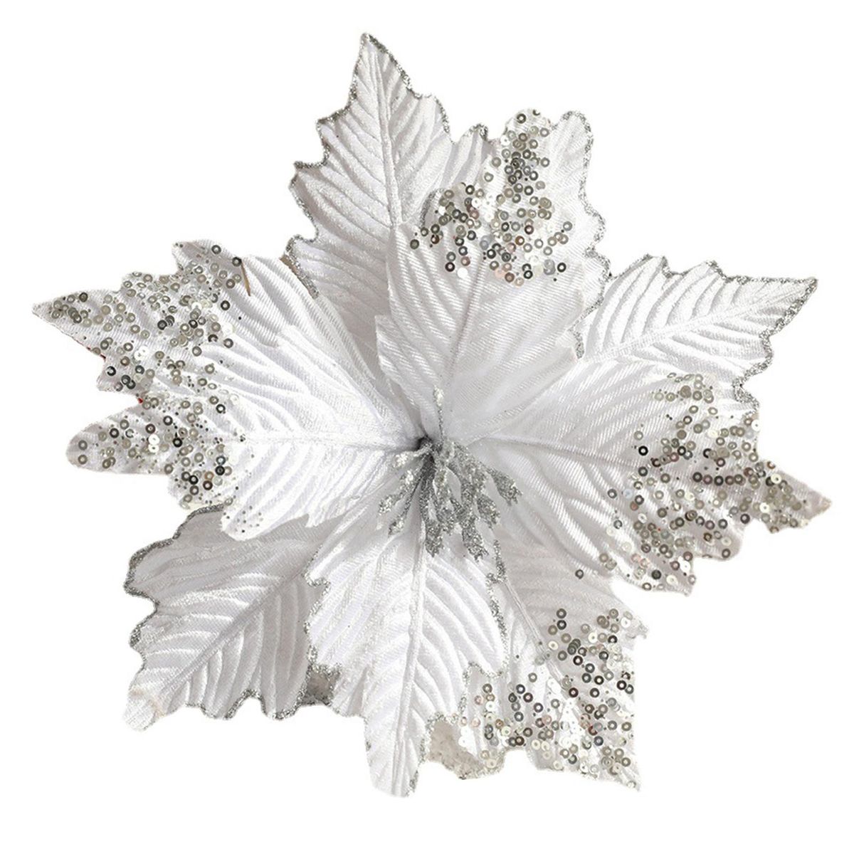 Flower Glitter Christmas Faux Flower Silver White