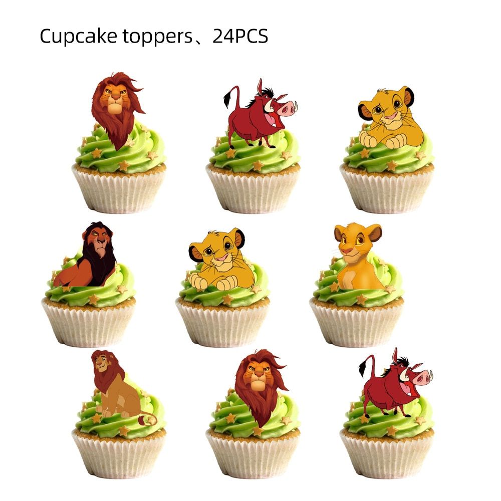 Lion King Simba Birthday Party Decorations Disposable Tableware Cup Plate Tablecloth Balloon Baby Shower For Kids Party Supplies 24pcs Cake Topper