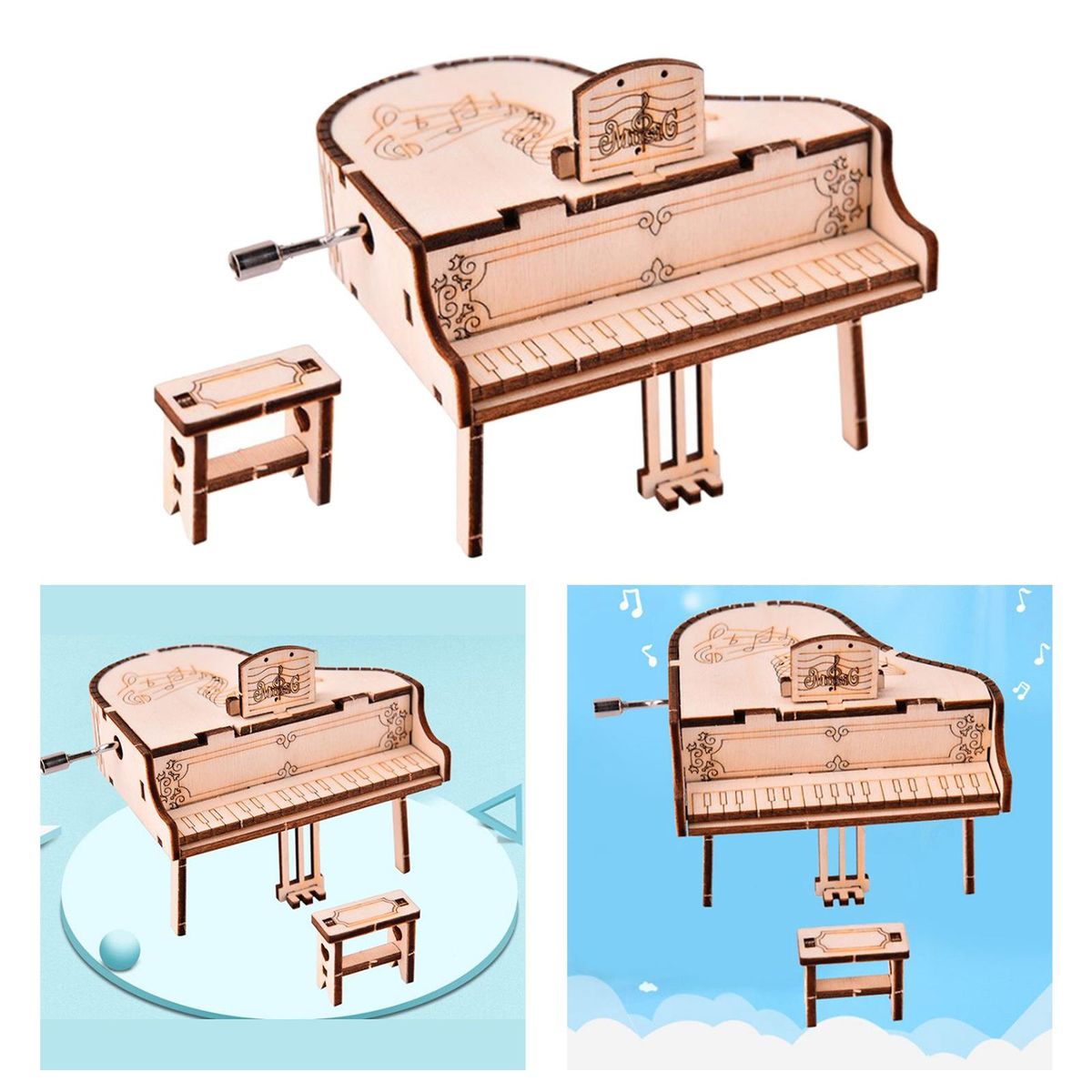 Wooden 3D Puzzle Piano Mechanical Music Box Educational Toy