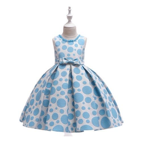 Pleated Polkadot Ball Gown - Sky Blue