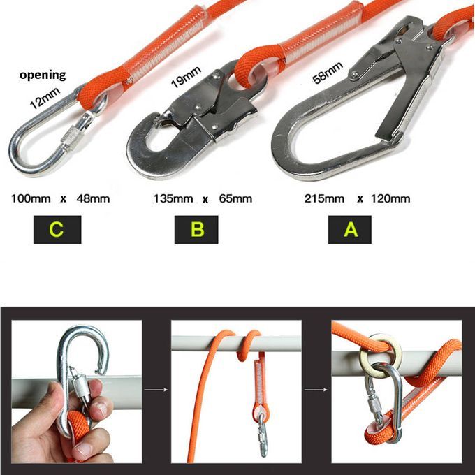 Orange Climbing Arborist Fall Arrest Safety Lanyard With Snap Hook