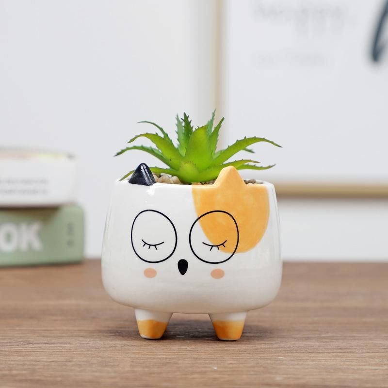 Nordic Style Ceramic Animal Flower Pot Cartoon Bear Cat Cow Head Mini Pot Succulents Plants Bonsai Pots Home Decoration 1Pcs