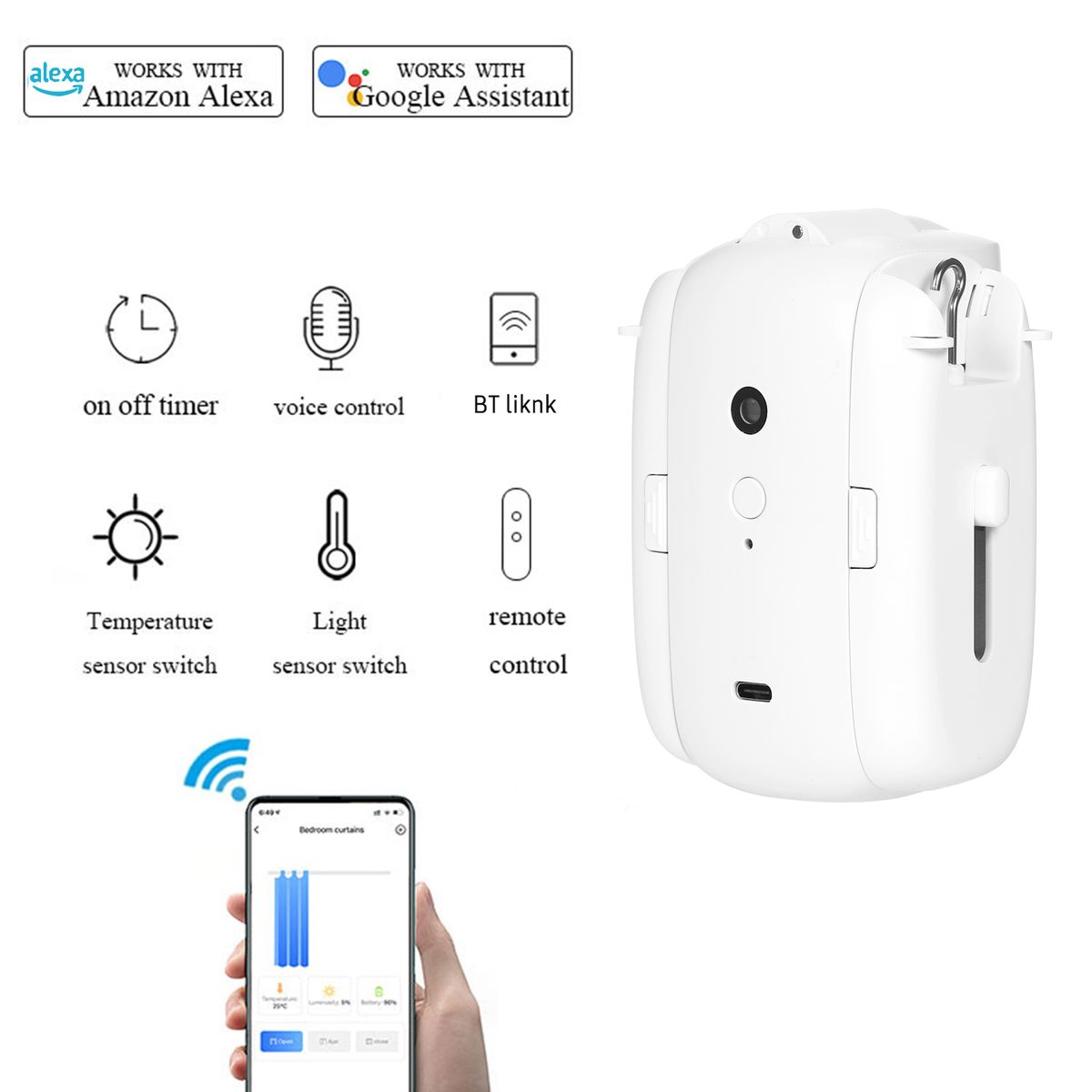 2Pcs Smart Electric Curtain Motor Curtains Rod Opener Voice