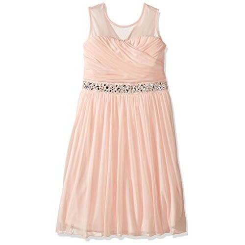 Illusion Shirred Sweetheart Dress For Girls -Pale Blush
