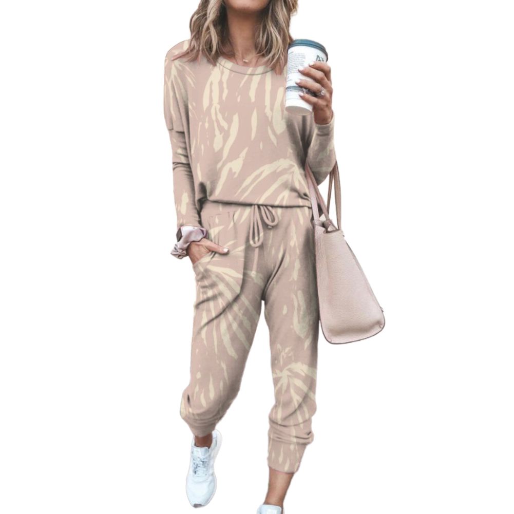 (Yellow)Tie Dye Loose Tracksuits Lounge Wear Women Casual Two Piece Set Spring Street T-shirt Tops And Jogger Set Suits 2pcs Outfits GRE