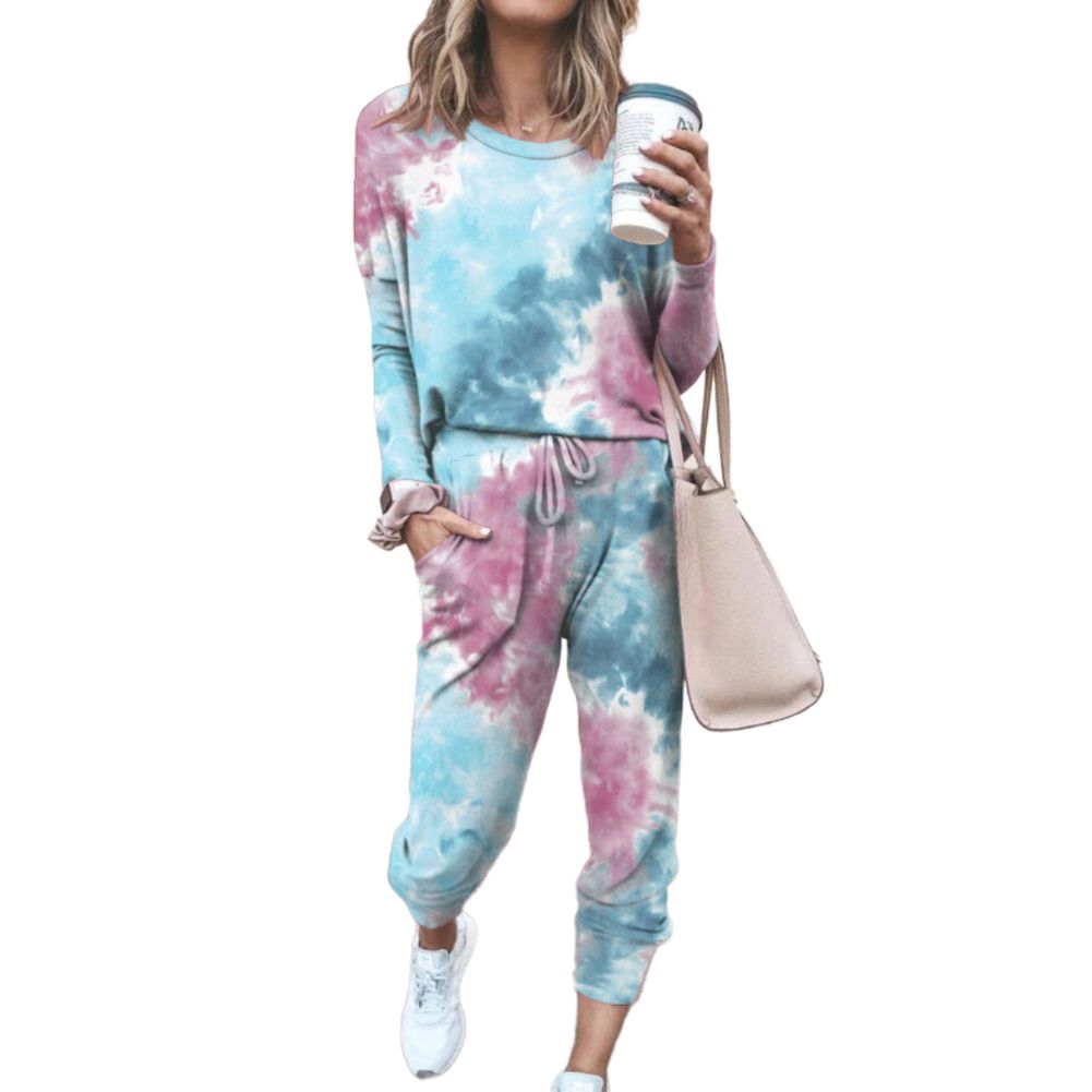 (Yellow)Tie Dye Loose Tracksuits Lounge Wear Women Casual Two Piece Set Spring Street T-shirt Tops And Jogger Set Suits 2pcs Outfits GRE