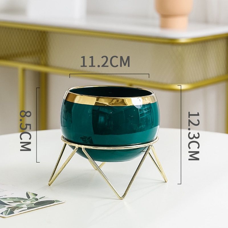 NEW Creative Nordic Succulent Plant Flower Pot Decorative Cactus Iron Ceramic Flowerpot Golden Container Home Office Furnishings Large - Green