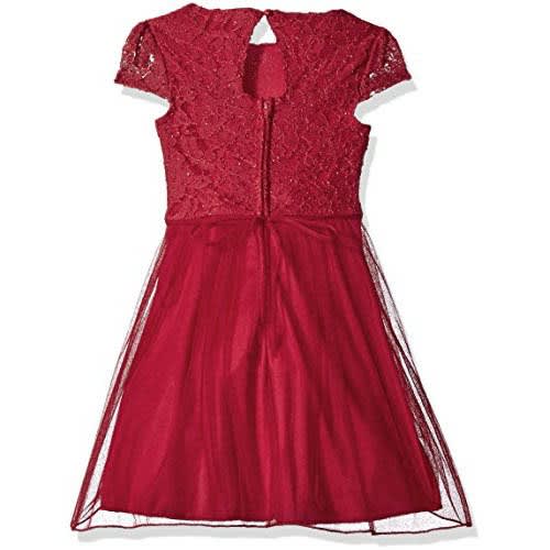 Little Girls' Glitter Lace Jewel Waist Dress - Red