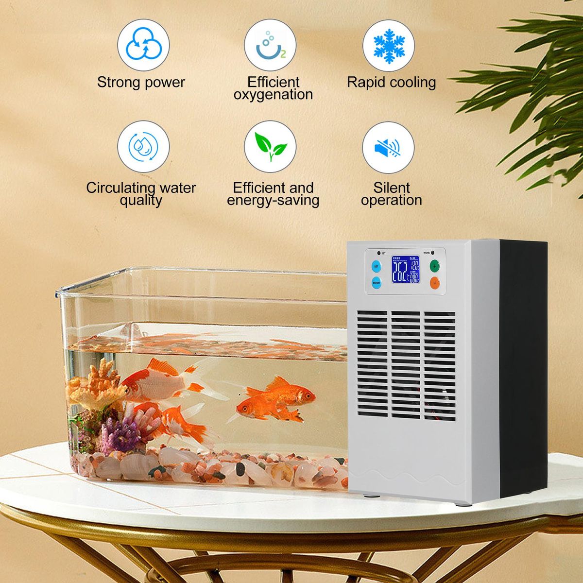 100W 30L Small Fish Tank Water Heater & Chiller Aquarium Chiller Semiconductor Electronic Aquarium Cooler LCD Display Quiet Digital Fish Tank Cooling & Heating System Small-Scale Refrigeration Cooling-water Machine for Aquacu