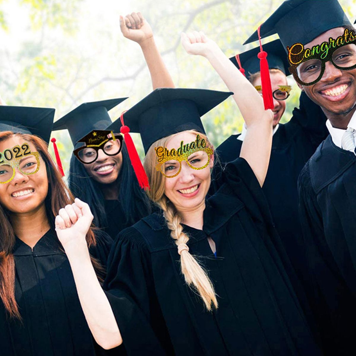 24PCS Graduation Paper Eyeglasses 2022 Glitter Glasses Photo