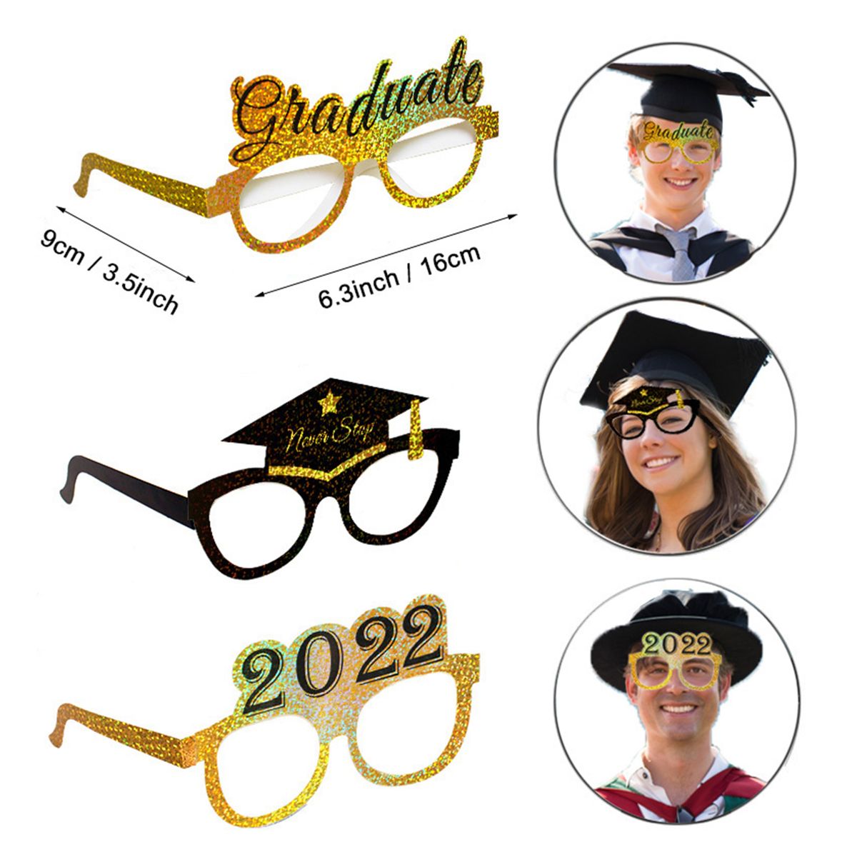 24PCS Graduation Paper Eyeglasses 2022 Glitter Glasses Photo