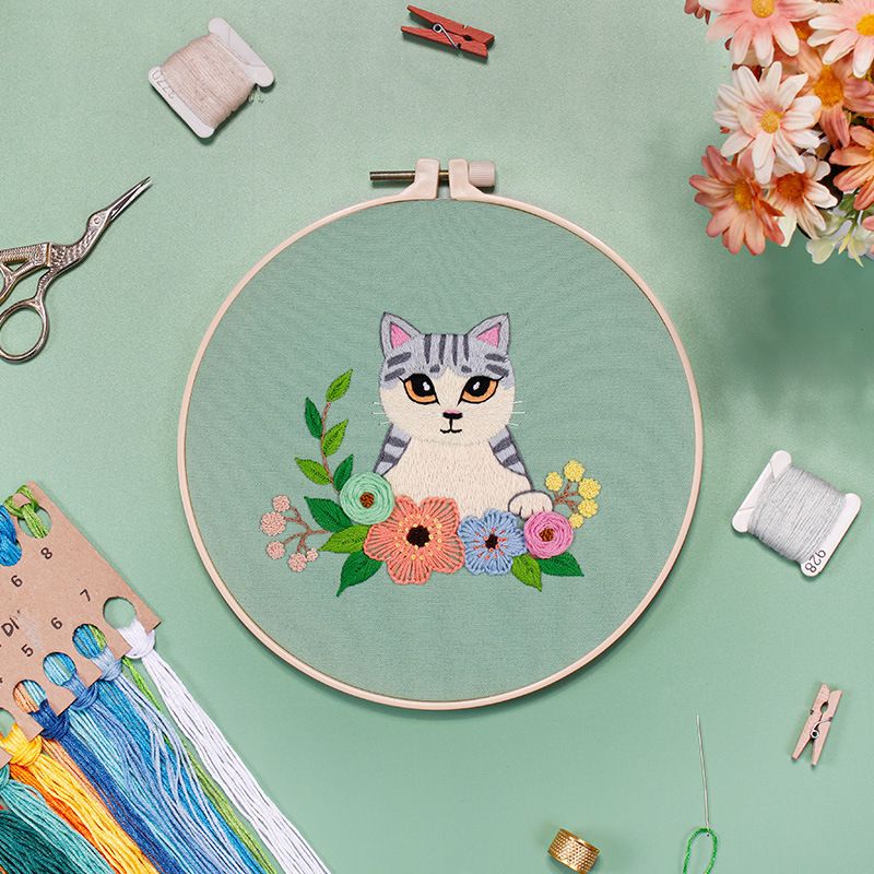 Cute Bunny Squirre Embroidery Kit DIY Needlework Lovely Animal Pattern Needlecraft For Beginner Cross Stitch(Without Hoop) D