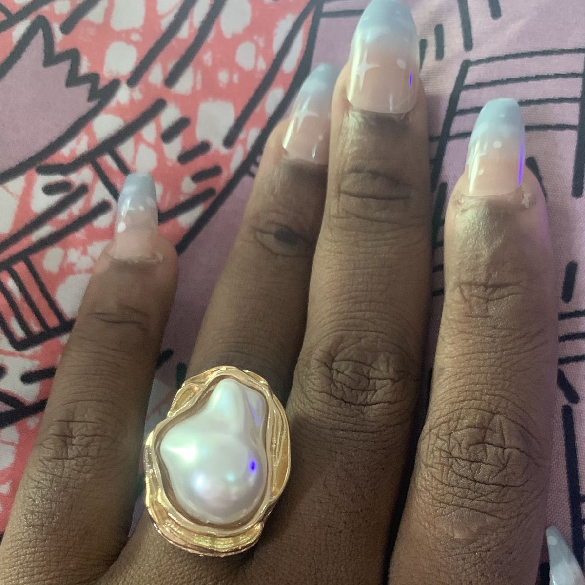 Irregular Border Pearl Statement Ring