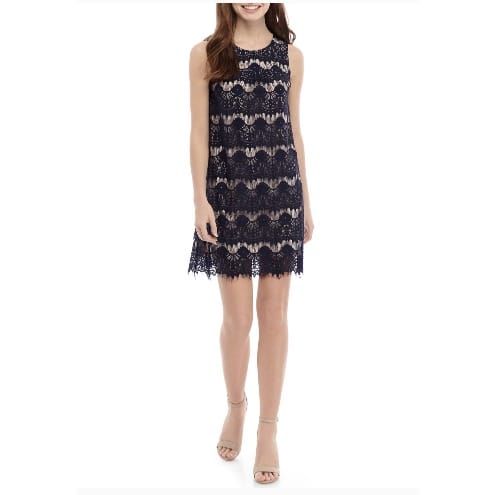 Junior Sleeveless Lace Shift Short Length Dress-navy Blue