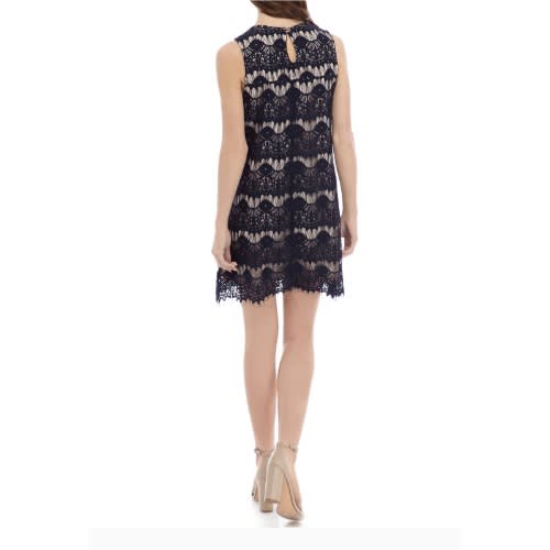 Junior Sleeveless Lace Shift Short Length Dress-navy Blue