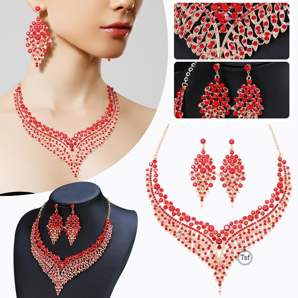 Crystals Choker Necklace Earring Set Charming Versatile
