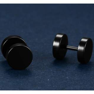 Men's Circle Stud Earrings - Black