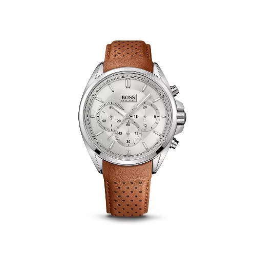 1513118 Chronograph Perforated Leather Watch - Brown