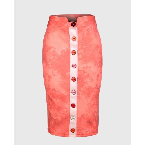 Flowery Adjustable Button Skirt - Multipurpose - Peach