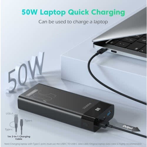 Ppd20 50w 20000mAh Usb C Laptop Power Bank  - Black