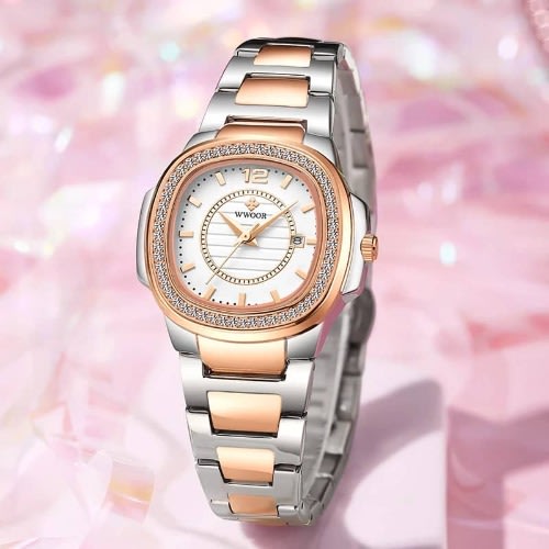 White Interior Wristwatch - Rose Gold & Silver