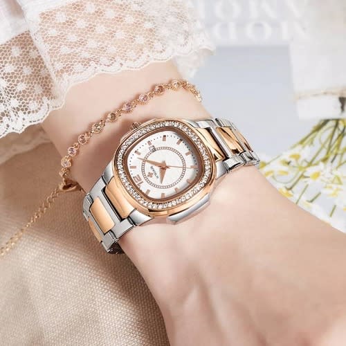 White Interior Wristwatch - Rose Gold & Silver