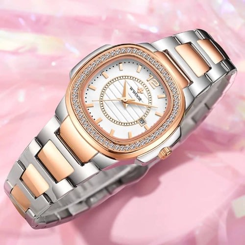 White Interior Wristwatch - Rose Gold & Silver