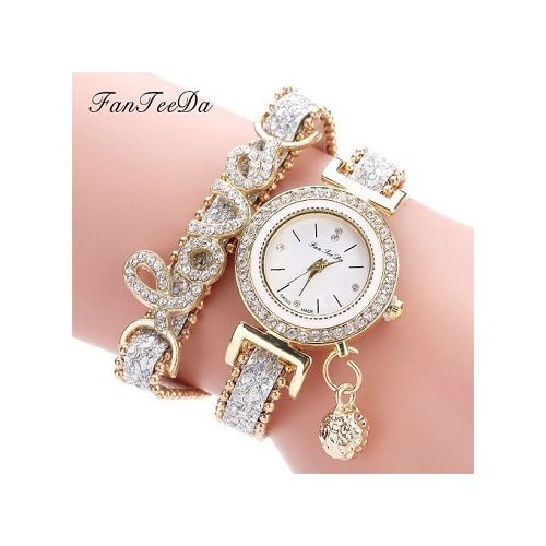 Love Word Leather Strap Ladies Bracelet Watch -white Gold