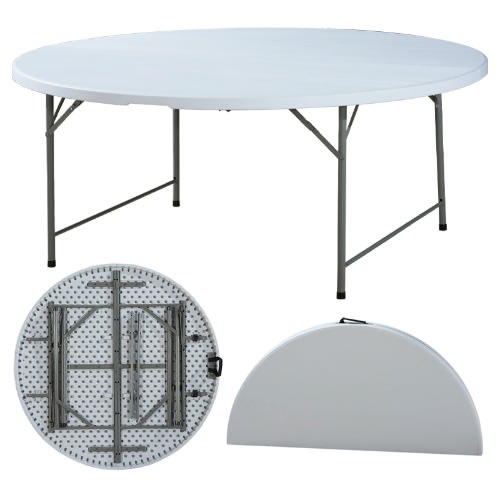 5ft Round Plastic Folding Table - White