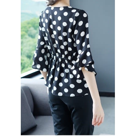 Polka Dot Peplum Blouse - Black