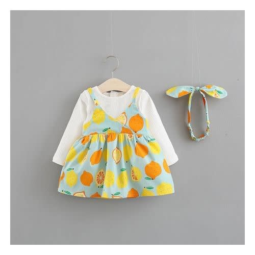 Baby Girl Fruit Designed Gown With Head Band - Lemon Green