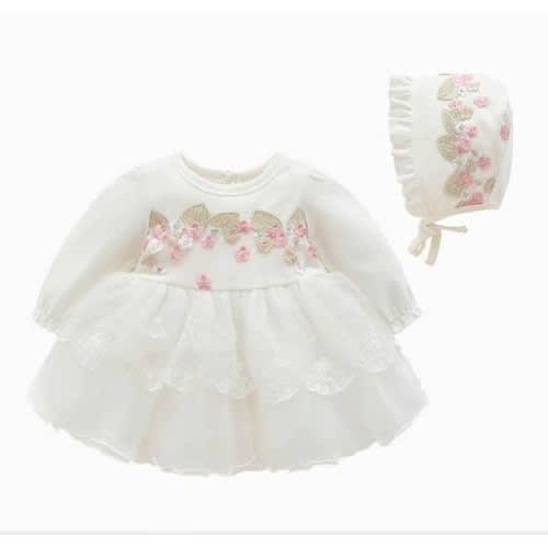 Baby Girl Christening Gown With Cap - White