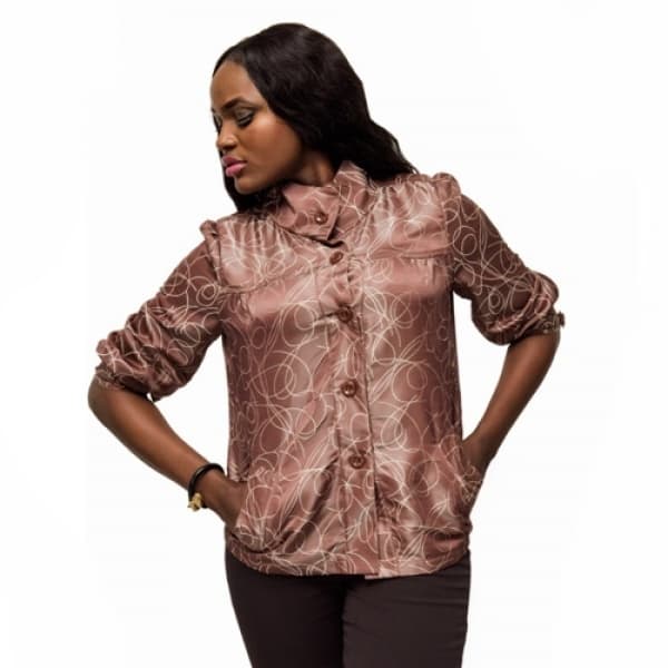 Turtle Neck Detailed Shirt - Brown - LSH-3300